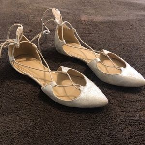 lace-up flats - white & silver